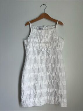 Talbots | Vintage Kids Linen Cotton White Textured Sleeveless Dress Bow Sz 10